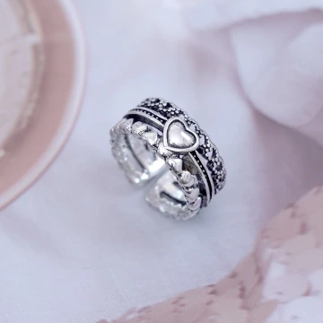 復古寬版愛心&times;開口戒指