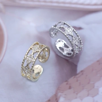 四葉草鏤空晶鑽×開口戒指×共二色