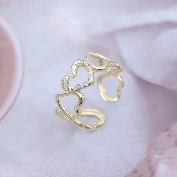 愛心排列鏤空晶鑽&times;開口戒指