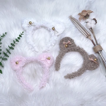 羊羔毛鈴鐺蝴蝶結熊耳×髮箍×共三色