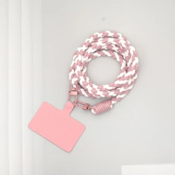 細繩雙色小麻花&times;手機斜背雙勾掛繩&times;粉+白