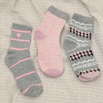 粉灰少女心&times;中筒襪&times;三雙套件襪子組
