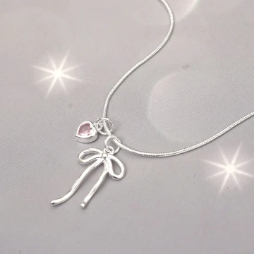 925銀飾&times;蛇骨蝴蝶結粉心&times;鎖骨項鍊