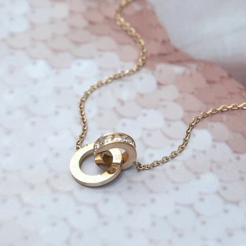 316鋼飾&times;雙環晶鑽&times;項鍊&times;金色