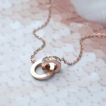 316鋼飾&times;雙環晶鑽&times;項鍊&times;玫瑰金