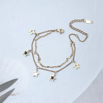 316鋼飾&times;星白星星&times;雙層腳鍊&times;金色