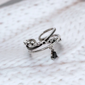 925銀飾&times;多層黑眼淚&times;開口戒指
