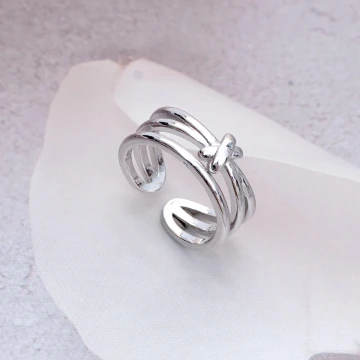 925銀飾&times;線條打結雙層&times;開口戒指