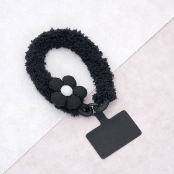 毛毛蟲小花朵&times;手機腕帶掛繩&times;黑色