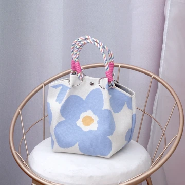 藍色小花&times;針織手提袋