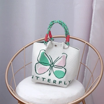 粉綠蝴蝶&times;針織手提袋