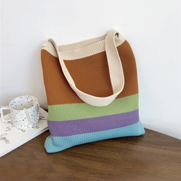 棕咖撞色&times;針織&times;單肩背包