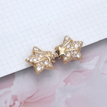 金色星星閃鑽&times;蚊香盤U型耳夾