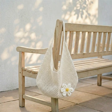 慵懶小花針織&times;肩背包&times;白色