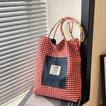 單寧紅格紋&times;雙面肩背包