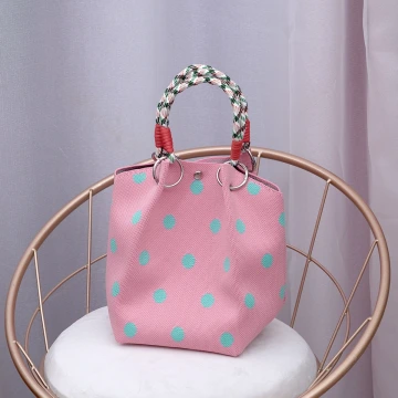 粉紅波點&times;針織手提袋