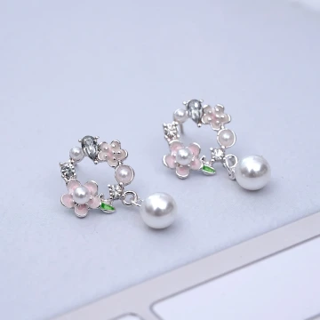 櫻花花環珍珠&times;吊墜耳環