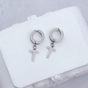 十字架&times;扣式耳夾&times;銀色