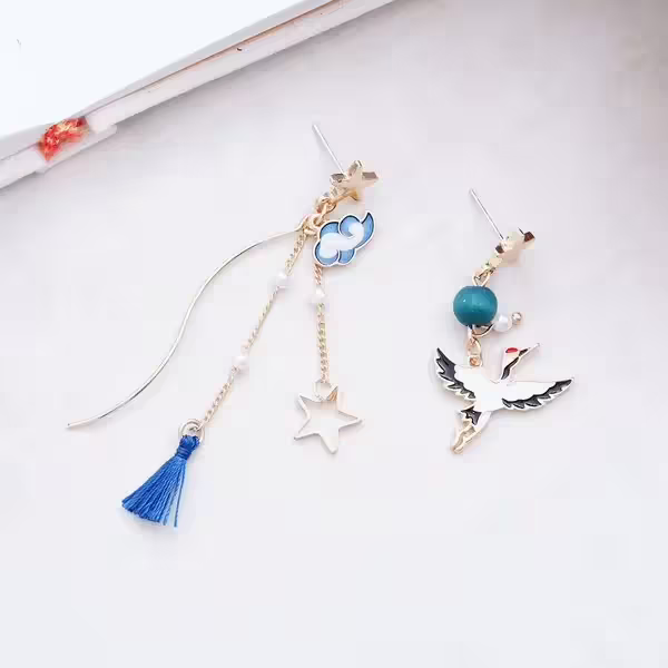 浮雲仙鶴&times;不對稱吊墜耳環