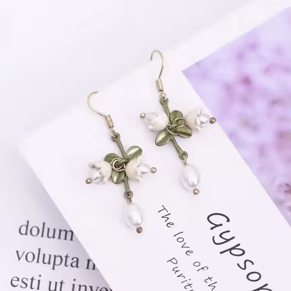 珍珠鈴蘭花甜美流蘇×吊墜耳環