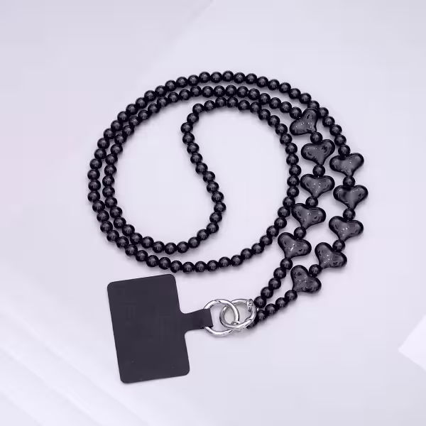 黑色愛心串串×手機斜背雙勾掛繩