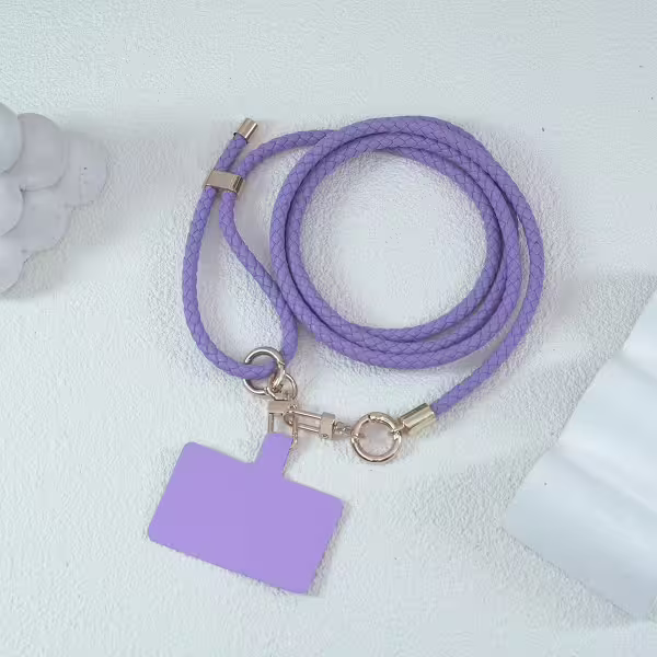 皮革編織×長度可調×手機斜背雙勾掛繩×紫色