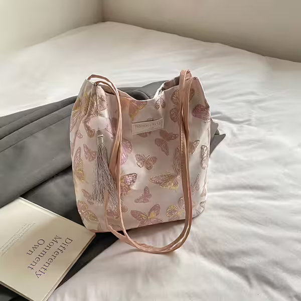 東方蝴蝶刺繡×肩背包×粉紅