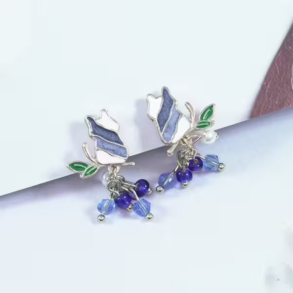 藍白漸層枝葉小貓咪×三角耳夾