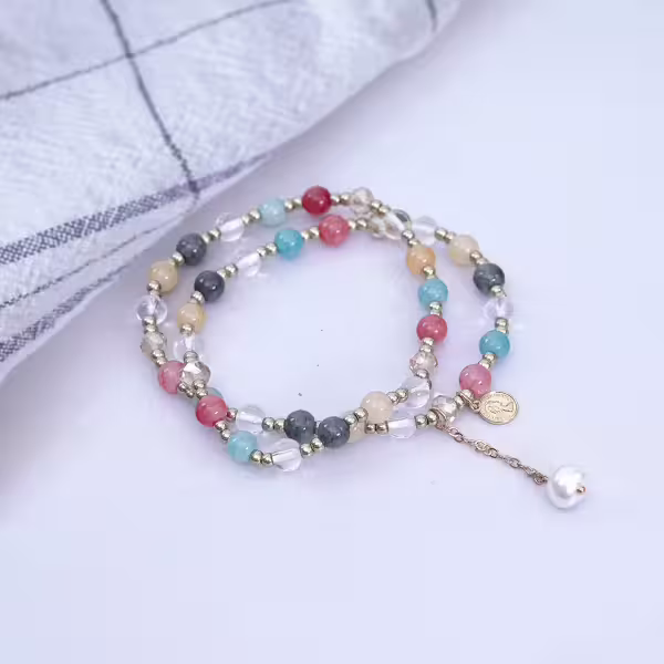 古幣雙層水晶×串珠手鍊×彩色