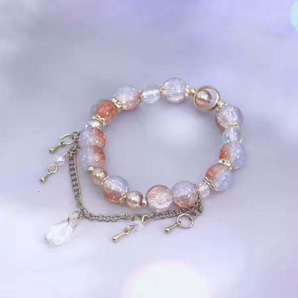 橙橘清白晶透水滴×固定式串珠手鍊