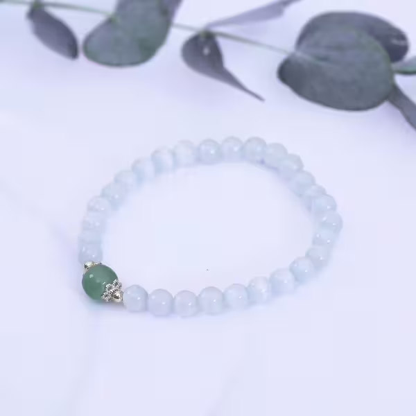 白琉璃一抹青×固定式串珠手鍊