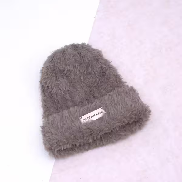 金屬標牌仿貂毛×毛帽×棕咖