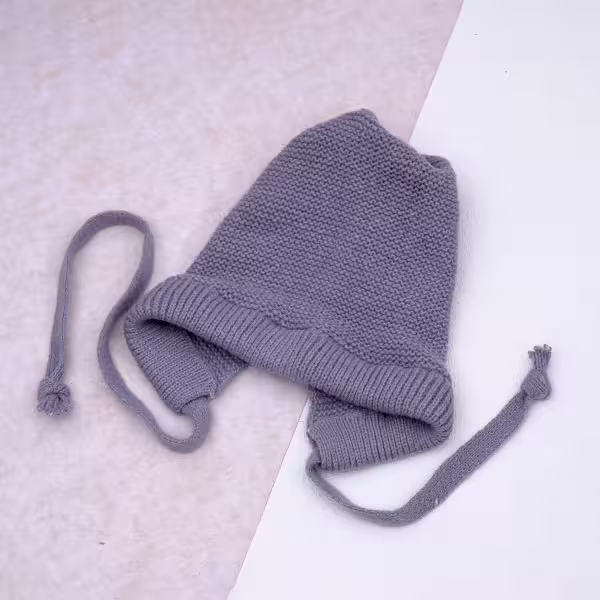 素色毛線綁帶×毛帽×灰色