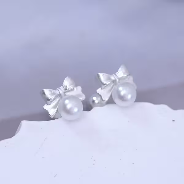 925銀針×蝴蝶結珍珠×轉珠耳環