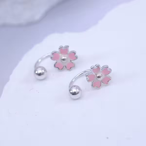 925耳針×粉紅櫻花×轉珠耳環