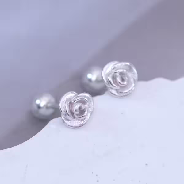 925耳針×玫瑰花×轉珠耳環