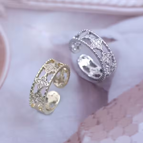 四葉草鏤空晶鑽×開口戒指×共二色