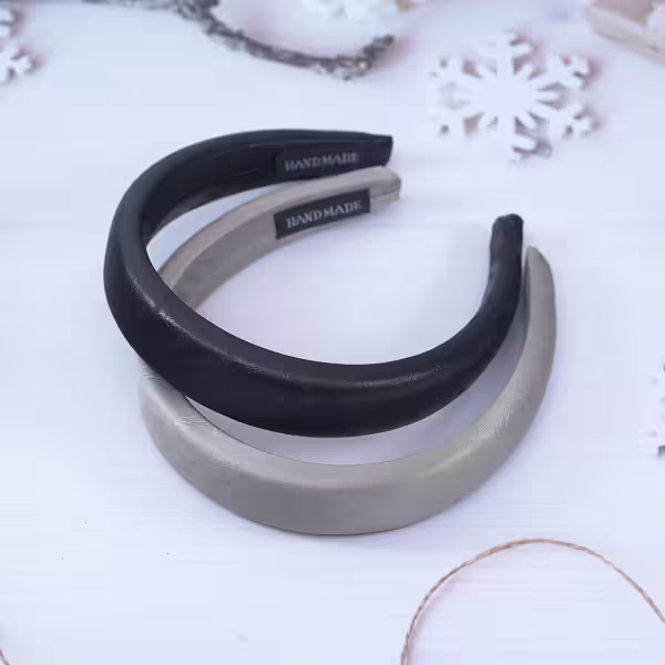 皺褶單色皮革×髮箍×共二色