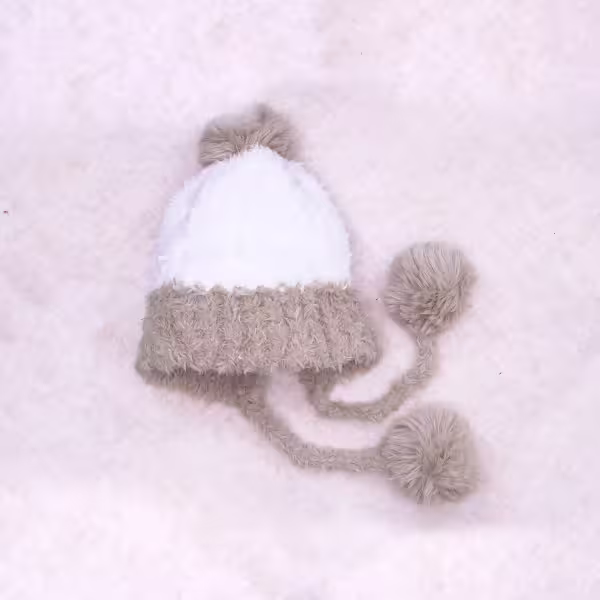 毛球拼色仿貂毛×毛帽×白色