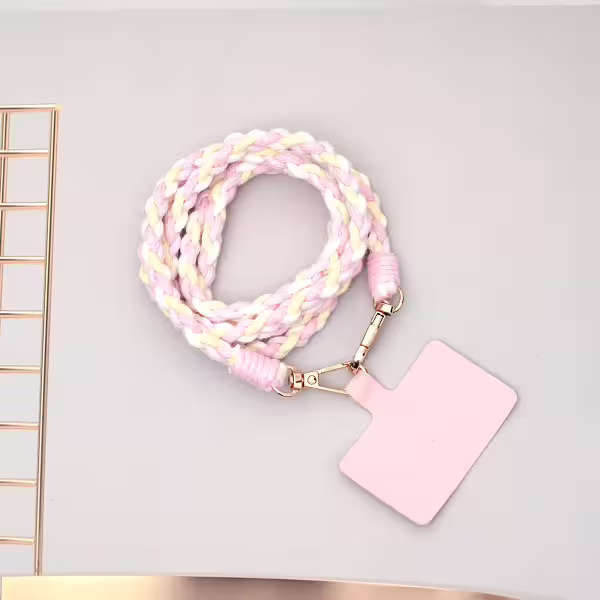 細繩四色小麻花&times;手機斜背雙勾掛繩&times;粉+紫+黃+白