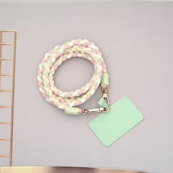 細繩四色小麻花&times;手機斜背雙勾掛繩&times;綠+黃+粉+白