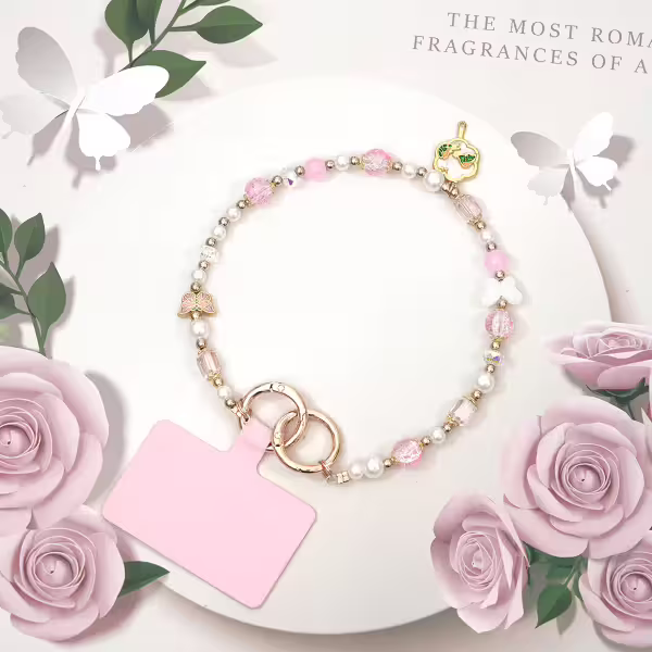 粉紅團扇蝴蝶&times;手機腕帶掛繩