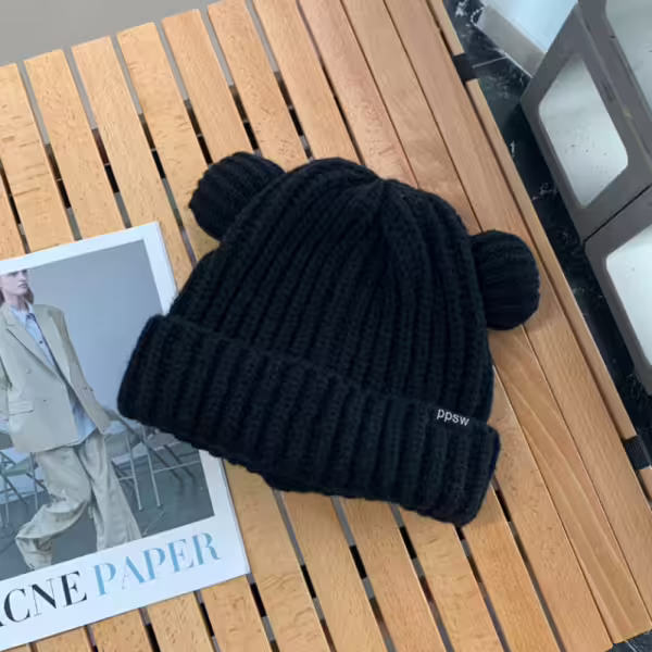 毛線小熊耳朵&times;毛帽&times;黑色