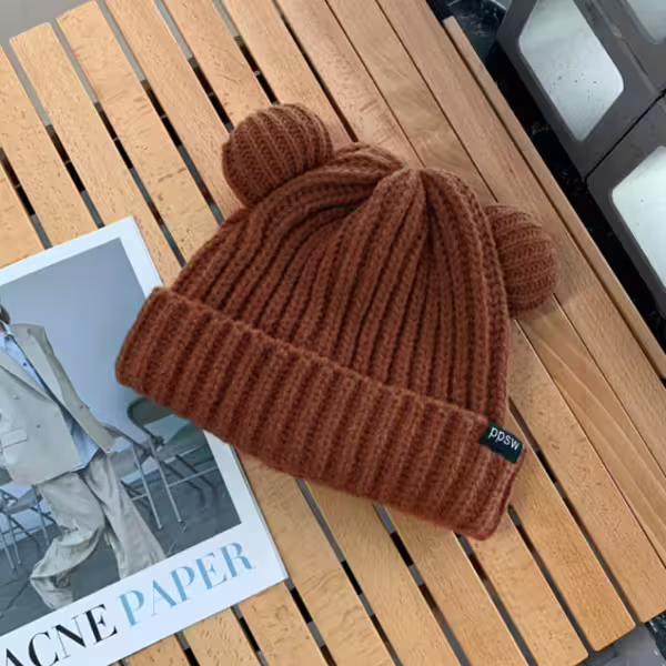 毛線小熊耳朵&times;毛帽&times;棕咖