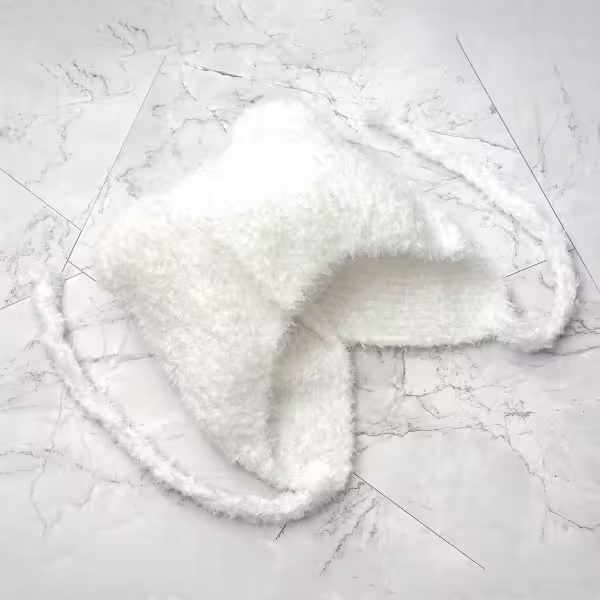 羔毛繫繩小耳朵&times;毛帽&times;白色