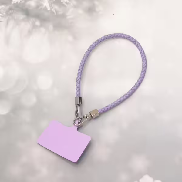 編織花紋皮革&times;手機腕帶掛繩&times;紫色