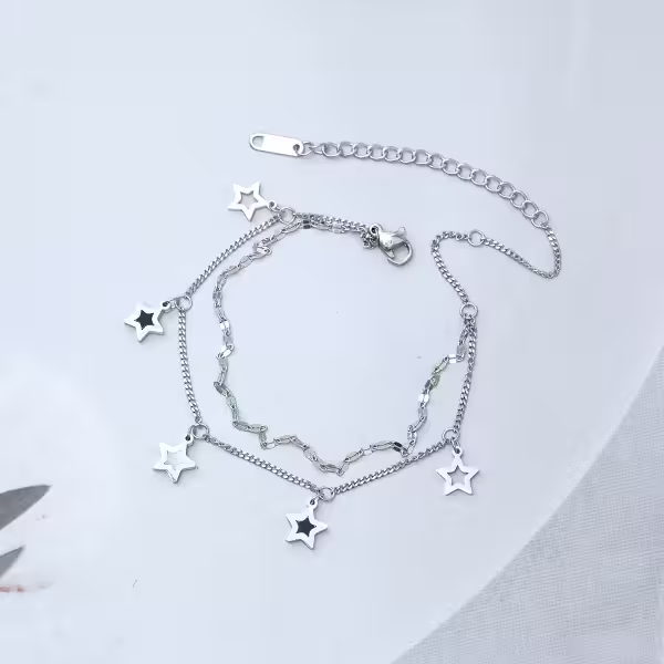 316鋼飾&times;星白星星&times;雙層腳鍊&times;銀色