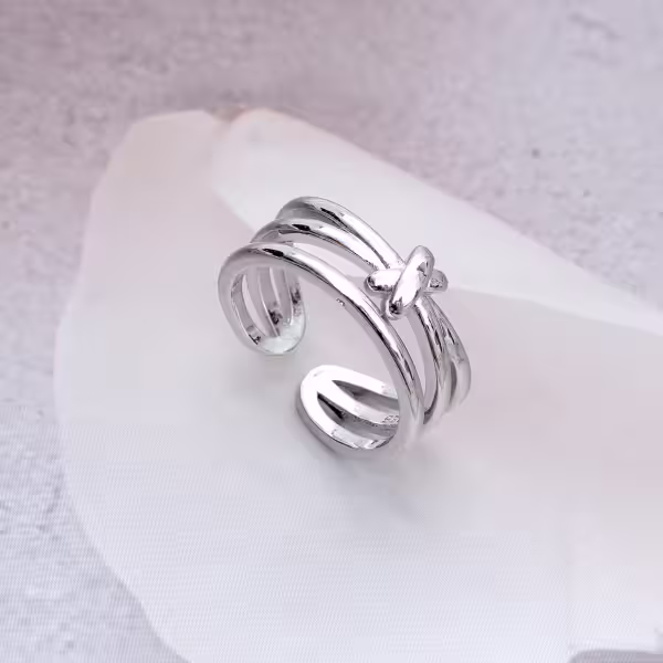 925銀飾&times;線條打結雙層&times;開口戒指