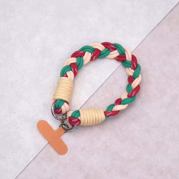 三色麻花辮&times;手機腕帶掛繩&times;紅綠橘