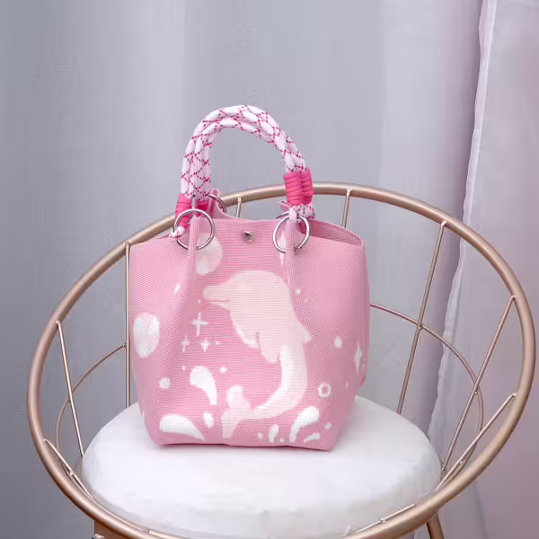 粉紅海豚&times;針織手提袋